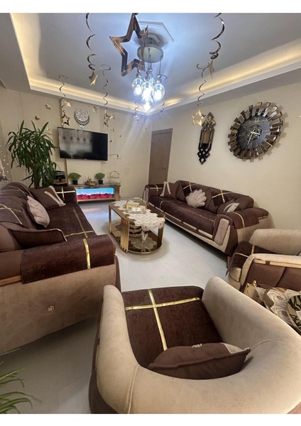 Yeni Moda Lüks Kadife Süngelri Koltuk Çekyat Örtüsü (12PARÇE Takım 3,3,1,1) Kahverengi Rengi indirimleri