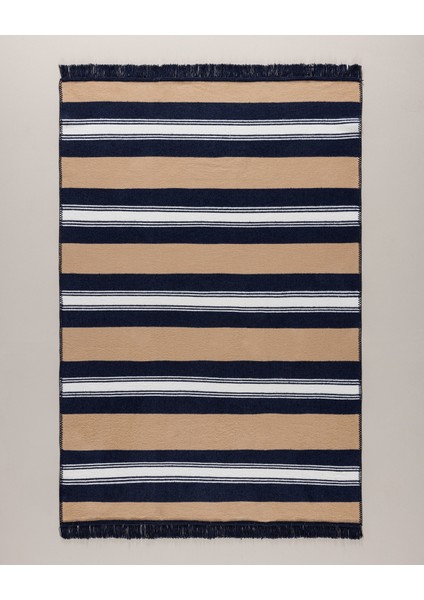 Rosée Pamuklu Saçaklı Dokuma Kilim - Bej/lacivert - 120X180 cm