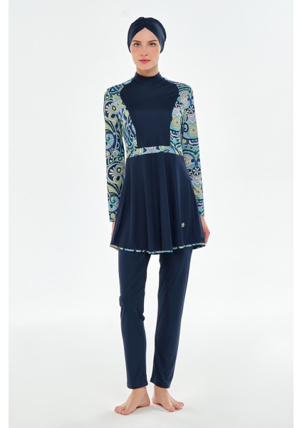 Likralı Tam Kapalı Tesettür Mayo Desen Detaylı 3118 Koyu Lacivert fiyatları
