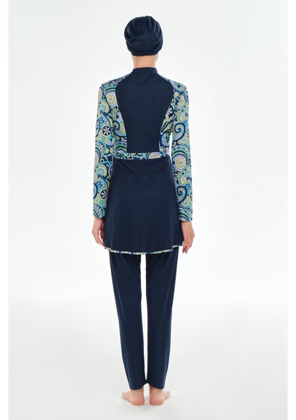 Likralı Tam Kapalı Tesettür Mayo Desen Detaylı 3118 Koyu Lacivert fırsatları