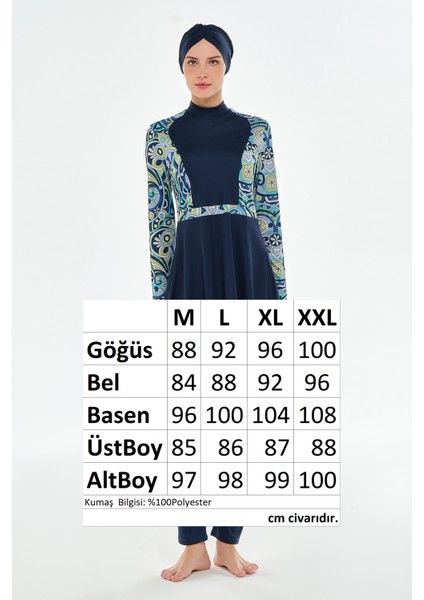 Likralı Tam Kapalı Tesettür Mayo Desen Detaylı 3118 Koyu Lacivert indirimleri