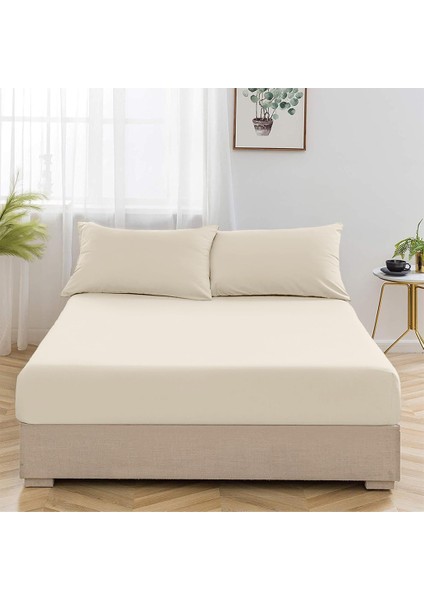 KLHOME606 Utopia Fitted Çift Kişilik Çarşaf Krem modelleri