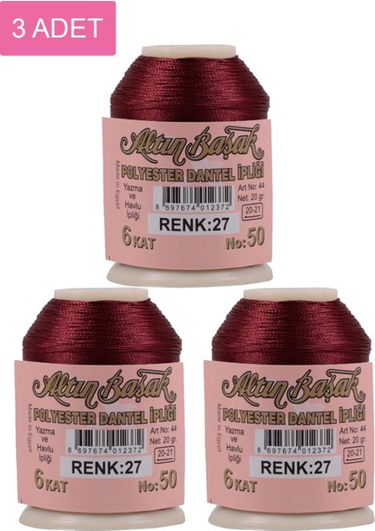 3 Adet Altınbaşak Oya ve Dantel Ipi 20 gr - - No: 027