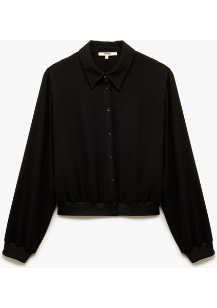 Düğmeli Uzun Kollu Klasik Yaka Krep Gömlek