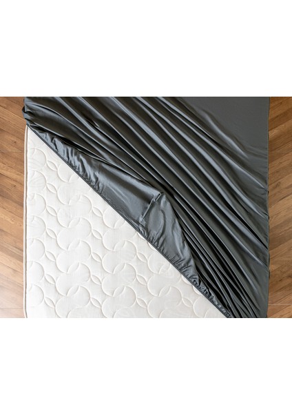 Ciel Çift Kişilik %100 Pamuk Lastikli Saten Çarşaf - Koyu Gri