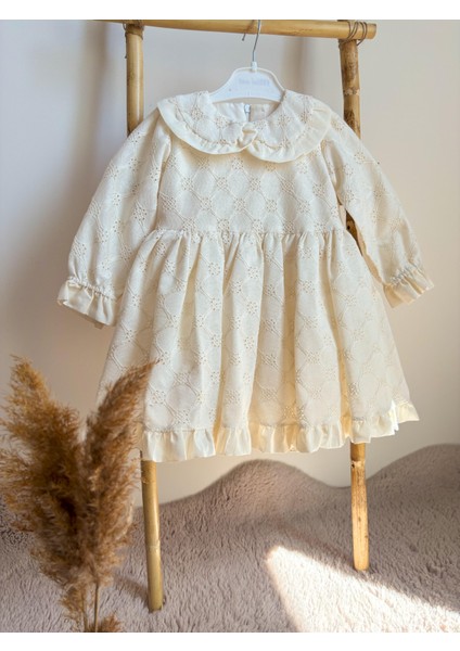 Kız Bebek Elbise Kız Çocuk Güpürlü Bebe Yaka Doğum Günü Parti Düğün Özel Gün Tüllü Astarlı Prenses Elbise ALY0280