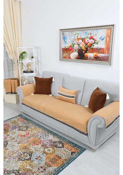 Şerit Desen ve Ponponlu Kaymaz Polar Koltuk Örtüsü 90X200CM,KO-36 modelleri
