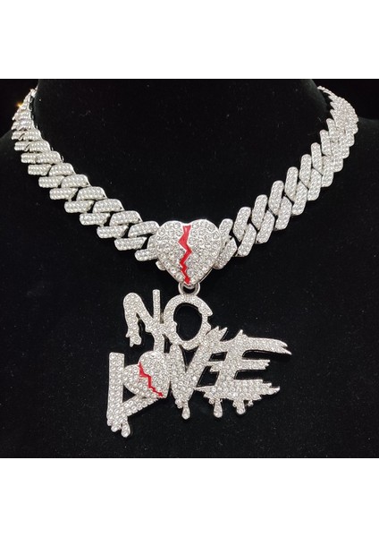 Hip Hop Hiçbir Kalp Kalp Kalp ile 14MM Küp Zincir Hiphop Buzlu Out Bling Hiphop Kalp Moda Takı (Yurt Dışından)