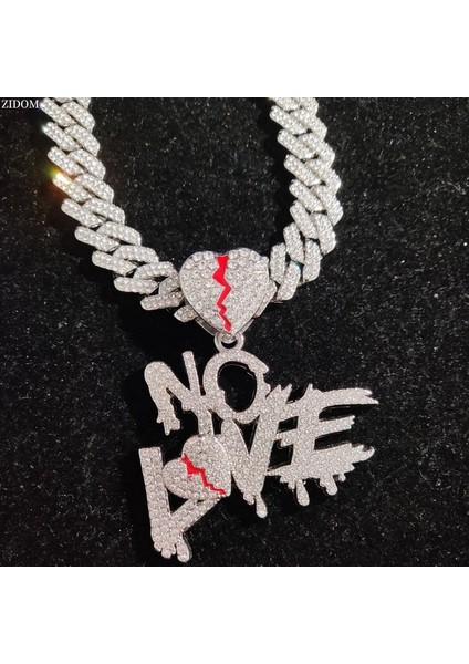 Hip Hop Hiçbir Kalp Kalp Kalp ile 14MM Küp Zincir Hiphop Buzlu Out Bling Hiphop Kalp Moda Takı (Yurt Dışından)