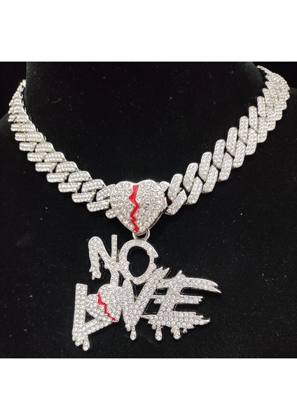 Hip Hop Hiçbir Kalp Kalp Kalp ile 14MM Küp Zincir Hiphop Buzlu Out Bling Hiphop Kalp Moda Takı (Yurt Dışından)