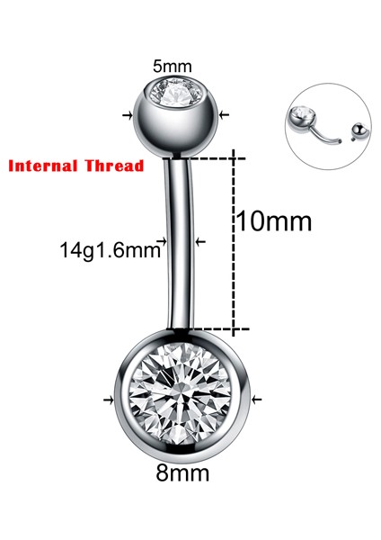 10 Adet/20 Adet/50 Adet G23 Titanyum Göbek Piercingleri Ombligo Iç Dişli Göbek Piercingleri Göbek Deliği Halkaları Kadın Vücut Takısı (Yurt Dışından)
