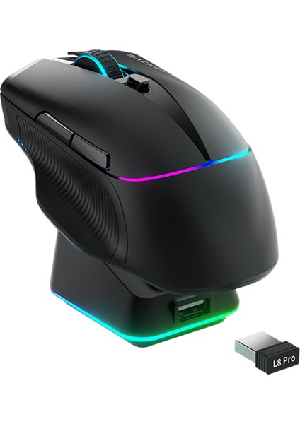 L8 Pro Tri-Mode 2k Siyah 26000DPI Ultralight 58GR Rgb Charging Dock Gaming Mouse
