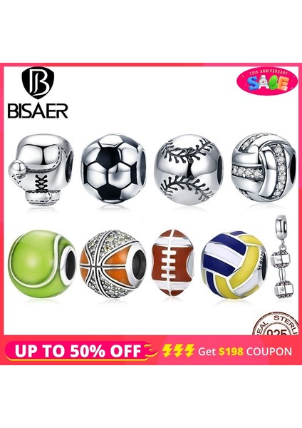 Bısaer 925 Ayar Gümüş Top Serisi Charm Futbol Voleybol Tenis Basketbol Dambıl Kolye Uyumlu Bilezik Dıy Ince Takı (Yurt Dışından) fiyatları