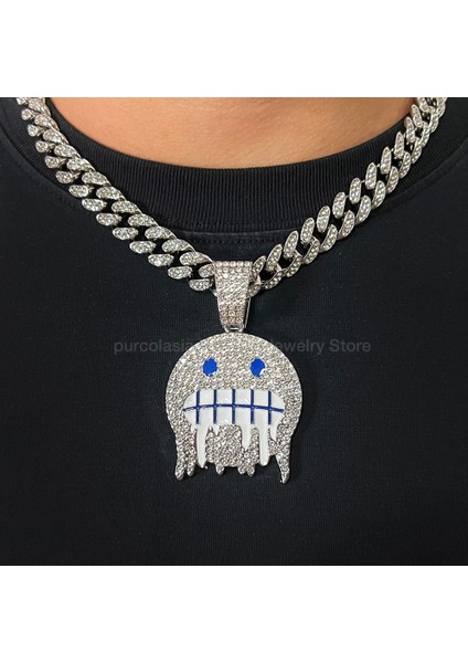 Hip Hop Kolye Atı Dondurulmuş Ifade Yüz Kolye 12MM Buzlu Out Adam Kadın Için (Yurt Dışından)