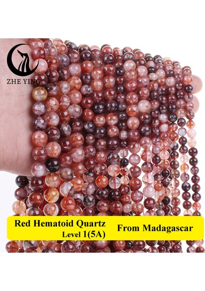 Aaaaa Doğal Taş Kırmızı Hematoid Kuvars Boncuklar 6 8 10MM Yuvarlak Gevşek Aralayıcı Boncuklar Zincir 15" Mücevher Yapımı Için Dıy Bilezikler (Yurt Dışından)