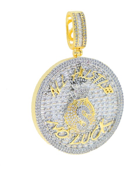 2024 Yen Buzlu Out Bling Yuvarlak Mektup Kolye Kolye Ayrıca Renk Cz Kübik Zirkon Rozet Charm Erkekler Modu Hip Hop Takı (Yurt Dışından)