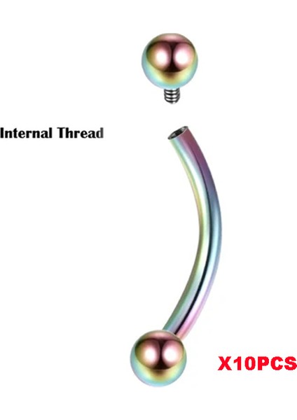 10 Adet G23 Titanyum Kaş Muz Piercing Iç Dişli ve Dış Dişli Kavisli Barbell Dudak Halkası Rahat Daith Helix Rook Küpe (Yurt Dışından)