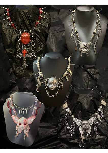 Zhuhe Yüz Bebek Kolye Seti Yeni Gotik Stil Takı Parti Hediyesi Kadınlar ve Erkekler Için (Yurt Dışından) fiyatları