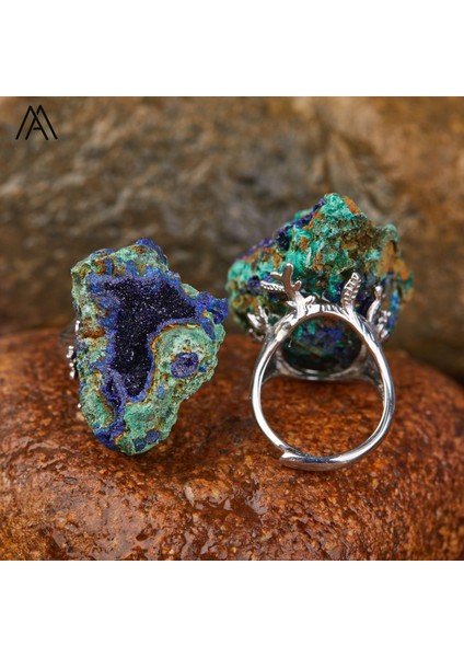 Kadınlar Için Doğal Azurit Malakit Jeot Parmak Yüzükleri Ham Değerli Taş Mineral Reiki Şifa Takı Hediyeleri (Yurt Dışından) fiyatları