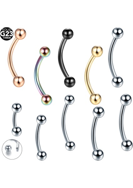 10 Adet/grup G23 Titanyum Kaş Muz Piercing Halkası Kavisli Barbell Dudak Halkası Rahat Daith Helix Rook Küpe Vücut Piercing Takısı (Yurt Dışından)
