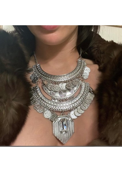 2025 Yeni Moda Vintage Hint Kolye Kolye Maxi Büyük Tıknaz Boho Etnik Büyük Yaka Gerdanlık Kolye (Yurt Dışından)