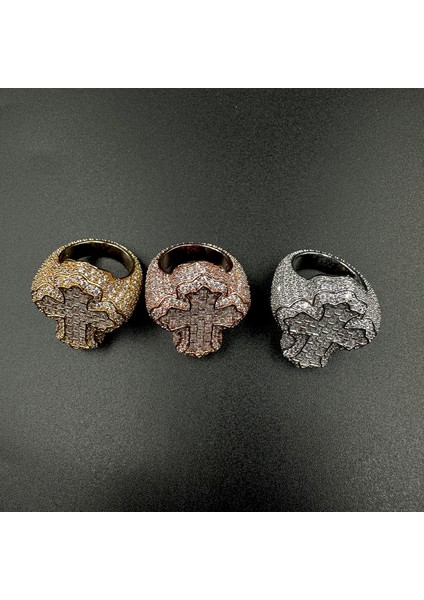 Aokaishen Haç Parmak Yüzük Buzlu Aaaaa Zirkonyum Çatal Ayar Moda Lüks Erkek Hip Hop Takı Hediye (Yurt Dışından) modelleri