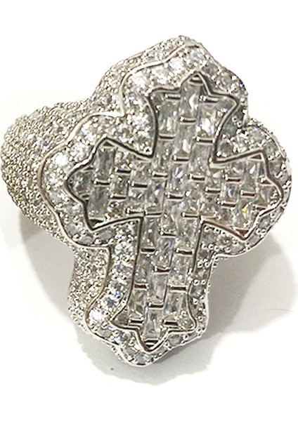 Aokaishen Haç Parmak Yüzük Buzlu Aaaaa Zirkonyum Çatal Ayar Moda Lüks Erkek Hip Hop Takı Hediye (Yurt Dışından)