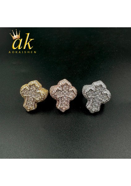 Aokaishen Haç Parmak Yüzük Buzlu Aaaaa Zirkonyum Çatal Ayar Moda Lüks Erkek Hip Hop Takı Hediye (Yurt Dışından) fiyatları