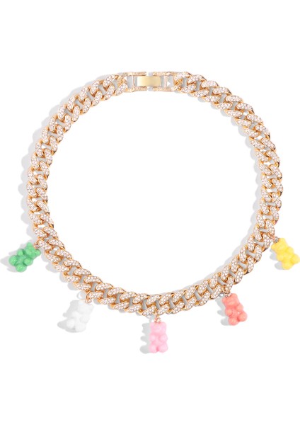 Hip Hop Kişilik Altın Rengi Küba Bağlantı Zinciri Kolye Kadınlar Kızlar Için Buzlu Kristal Akrilik Ayı Kolye Kolye Takı (Yurt Dışından)