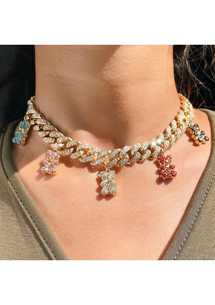 Hip Hop Kişilik Altın Rengi Küba Bağlantı Zinciri Kolye Kadınlar Kızlar Için Buzlu Kristal Akrilik Ayı Kolye Kolye Takı (Yurt Dışından) fiyatları