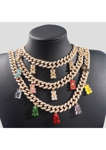 Hip Hop Kişilik Altın Rengi Küba Bağlantı Zinciri Kolye Kadınlar Kızlar Için Buzlu Kristal Akrilik Ayı Kolye Kolye Takı (Yurt Dışından) modelleri