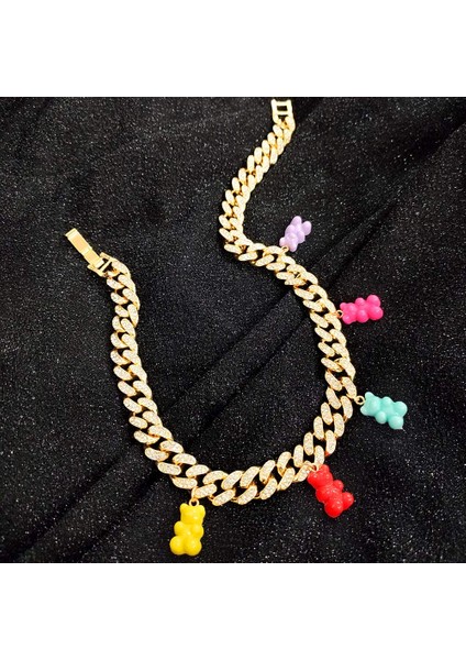 Hip Hop Kişilik Altın Rengi Küba Bağlantı Zinciri Kolye Kadınlar Kızlar Için Buzlu Kristal Akrilik Ayı Kolye Kolye Takı (Yurt Dışından) fırsatları