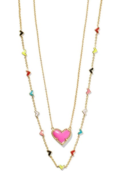 Yeevaa Kalp Neon Pembe Manyezit ve Çok Karışımlı Strand Kolye Seti Moda Takısız Hediyeler (Yurt Dışından) modelleri