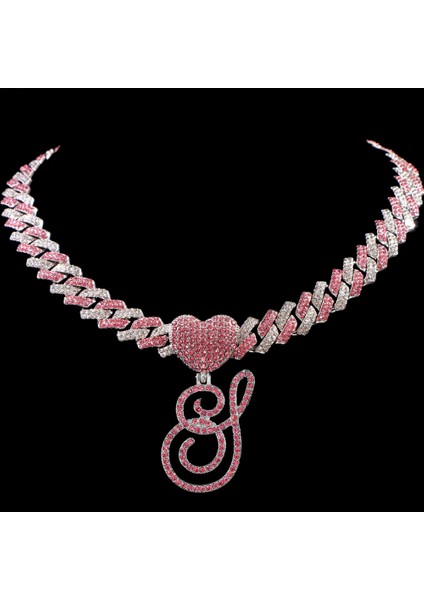 Hip Hop Bling Pembe El Yazısı Ilk Harf Küba Kolye Kadınlar Için Buzlu Outlanı Küba Kolye Gerdanlık Takı (Yurt Dışından)