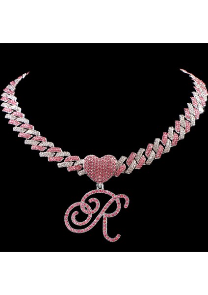 Hip Hop Bling Pembe El Yazısı Ilk Harf Küba Kolye Kadınlar Için Buzlu Outlanı Küba Kolye Gerdanlık Takı (Yurt Dışından)