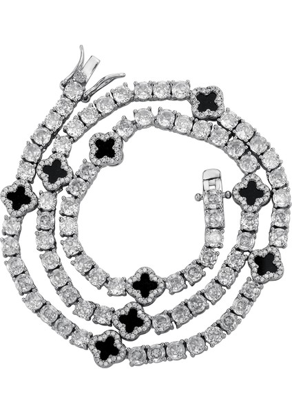 Topgrıllz Erkek Kadın Buzlu Out Charm Şanslı Yonca 4mm Tenis Zincirleri Kolye Moda Takı Dört Yapraklı Yonca Bilezikler (Yurt Dışından)