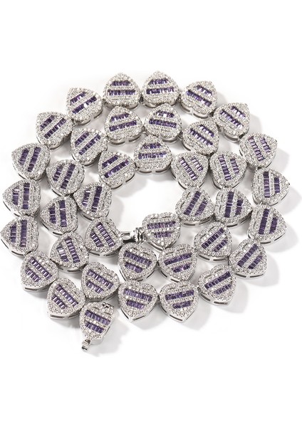 Blıng Kral 12MM Baguettecz Kalp Kolye Tam Kaplamalı Out Kübik Zirkonya Link Zinciri Lüks Takı Nişan Hediye Kadınlar Için (Yurt Dışından)
