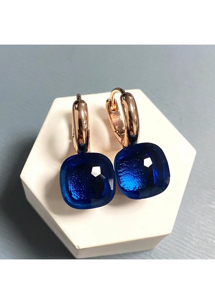 Kadınlar Için 10.6mm Clic Nudo Küpeler Yüksek Kaliteli Kristal Küpeler Kare Mavi Topaz Küpeler Moda Takı Hediye (Yurt Dışından)