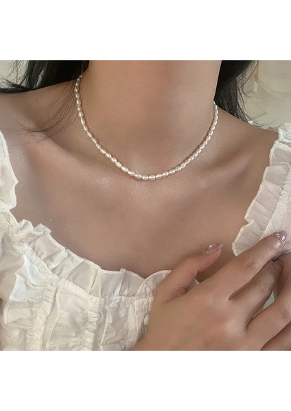 Retro Tatlı Su Inci Kolye Kadın Fransız Basit Zarif Moda Zincir Kolyeler (Yurt Dışından)