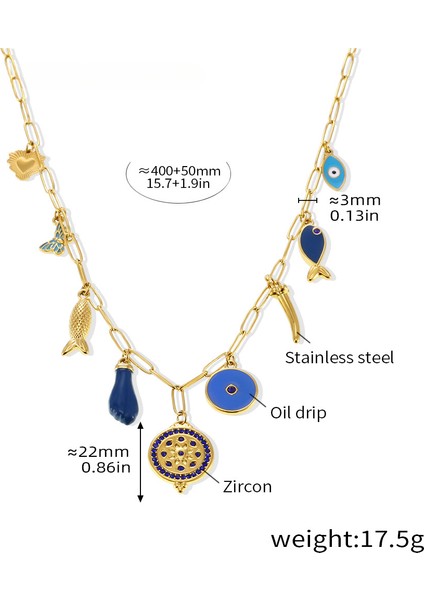 Vintage Benzersiz Renk Charm Zirkonyum Kolye Kolye Emaye Balık Göz Yeni Moda Ataç Kadın Hediye (Yurt Dışından)