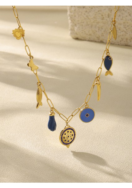Vintage Benzersiz Renk Charm Zirkonyum Kolye Kolye Emaye Balık Göz Yeni Moda Ataç Kadın Hediye (Yurt Dışından) fırsatları