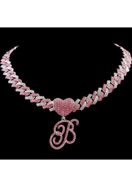 Hip Hop Bling Pembe El Yazısı Ilk Harf Küba Kolye Kadınlar Için Buzlu Outlanı Küba Kolye Gerdanlık Takı (Yurt Dışından)