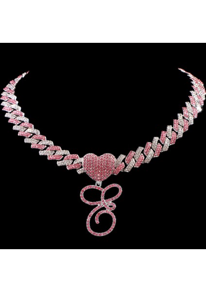 Hip Hop Bling Pembe El Yazısı Ilk Harf Küba Kolye Kadınlar Için Buzlu Outlanı Küba Kolye Gerdanlık Takı (Yurt Dışından)