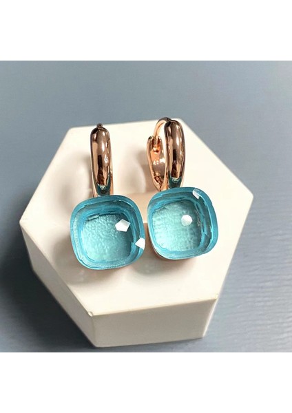 Kadınlar Için 10.6mm Clic Nudo Küpeler Yüksek Kaliteli Kristal Küpeler Kare Mavi Topaz Küpeler Moda Takı Hediye (Yurt Dışından)