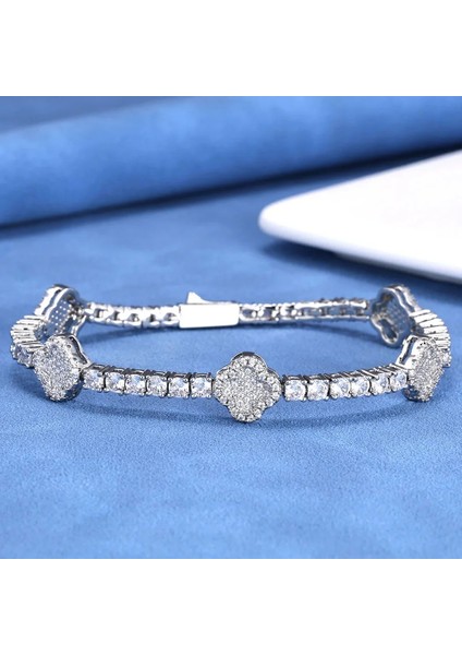 Hip-Hop Bahar Tokası Zirkonyum Tenis Zinciri Dört Yapraklı Yonca Erkek Bileklik Takı Dropshipping (Yurt Dışından)