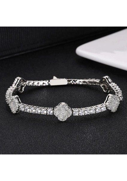 Hip-Hop Bahar Tokası Zirkonyum Tenis Zinciri Dört Yapraklı Yonca Erkek Bileklik Takı Dropshipping (Yurt Dışından) fırsatları