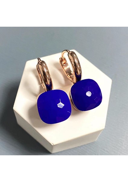Kadınlar Için 10.6mm Clic Nudo Küpeler Yüksek Kaliteli Kristal Küpeler Kare Mavi Topaz Küpeler Moda Takı Hediye (Yurt Dışından)