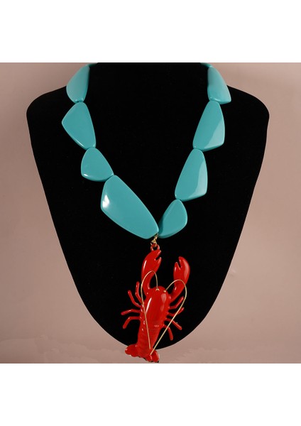 Vintage Kırmızı Mavi Geometri Reçine Istakoz Kolye Kolye Kadınlar Için Boho Bildirimi Ipucu (Yurt Dışından)