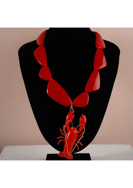 Vintage Kırmızı Mavi Geometri Reçine Istakoz Kolye Kolye Kadınlar Için Boho Bildirimi Ipucu (Yurt Dışından) fiyatları