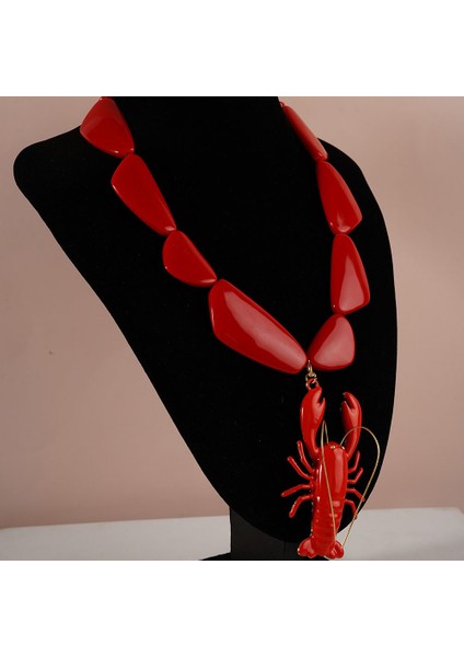 Vintage Kırmızı Mavi Geometri Reçine Istakoz Kolye Kolye Kadınlar Için Boho Bildirimi Ipucu (Yurt Dışından) modelleri